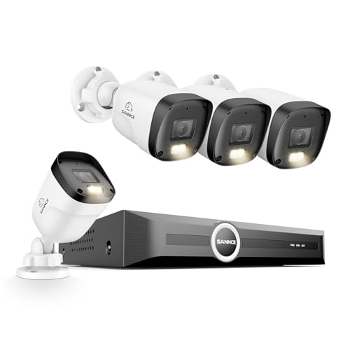 Image of SANNCE 2K 3MP PoE Camera System - NVR with 4PCS Bullet Cameras(No HDD) | 8CH 6MP NVR, 2K IR & Full Color Night Vision Security Cameras, Human & Vehicle Detection, IP67 Weatherproof, Audio Recording
