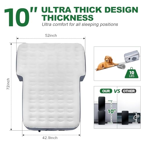 Sokeface Jeep Wrangler Air Mattress Jeep Mattress with Wireless Air Pump Large SUV Air Mattress,Jeep Wrangler Bed 10inch SUV Camping Bed for JK JKU JL JLU Unlimited 4 Door