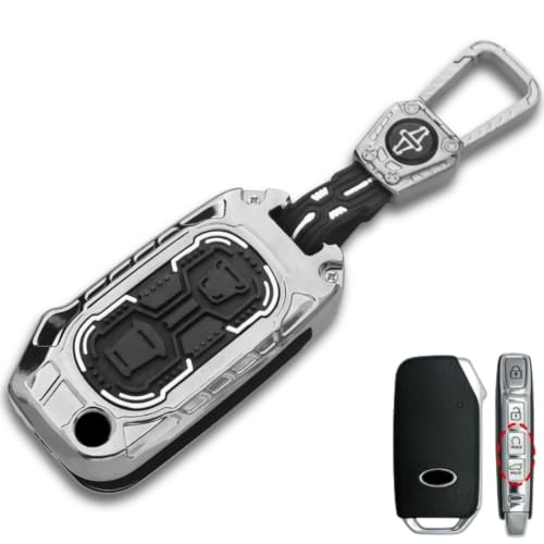 Image of KEYCEPT Metal Armor Key Cover Compatible for Kia Seltos 2024 2023 Facelift HTX | Sonet Facelift | Carens X Line 3 Button Flipt Key with Keychain. (Metal Armor)