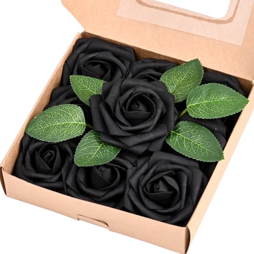 Siyaluens 9 Pcs Foam Fake Roses with Stems Artificial Flowers for Wedding