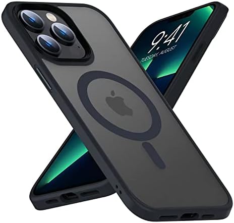 Mgnaooi Magnetic Case for iPhone 13 Pro Max Case [MIL-Grade Drop Tested & Compatible with MagSafe] Translucent Matte Back with Aluminum Alloy Keys, Anti-Fingerprint Anti-Scratch 6.7 Inch, Black