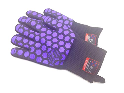 J H Heat Resistant Oven Glove:en407 Certified 932 °F, 2 Layers Silicone Coating, Oven Mitts For Cooking, Kitchen, Fireplace, Grilling, 1 Pair (Regular Cuff, Black Shell With Purple) #TOP3