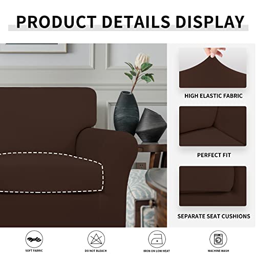 Image of Easy-Going 2 Pieces Stretch Sofa Slipcover for Armchair Washable | Spandex Soft Fitted Sofa Couch Cover for Living Room Washable Furniture Protector with Bottom Kids Pet Coffee