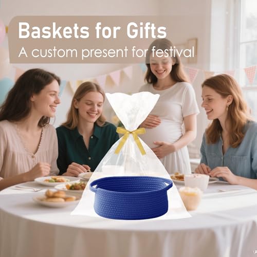 Image of JMvicyroam Small Woven Basket, Empty Gift Basket, Navy Blue /1 Pack | Small Gift Basket, Cotton Rope, 12 x 8 x 27 in, Handles, Includes Ribbon and Bag, Birthday Gift Basket