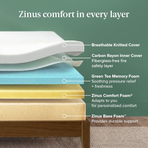 Image of Zinus 6 Inch Green Tea Cooling Memory Foam Mattress [New Version], Twin, Fiberglass Free, Medium Firmness, Cooling Gel Foam, Certified Safe Foams & Fabric, Mattress in A Box