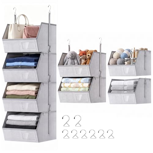 4-Tier Hanging Closet Organizer, Detachable Hanging Storage Shelves with Reinforced Side Panels, Hanging Closet Organizer for Clothes, Sweaters, Towels, Socks & Accessories, Gray