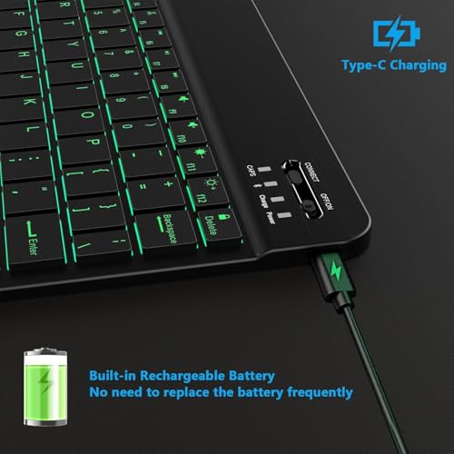 Image of ProElite Ultra-Slim Bluetooth TouchPad Keyboard Upto 11.5 inch Portable Wireless Rechargeable Keyboard for Apple iPad, iPhone, Samsung /Lenovo Tablets, iPadOS /Android Built-in 7-Colors Backlit, Black