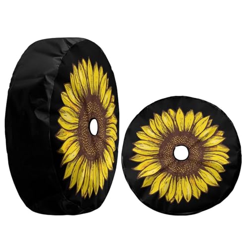 Image of Retro Sunflower Spare Tire Cover with Backup Camera Hole Wheel Tire Cover Fit Trailer, RV, SUV and Many Vehicle 14inch