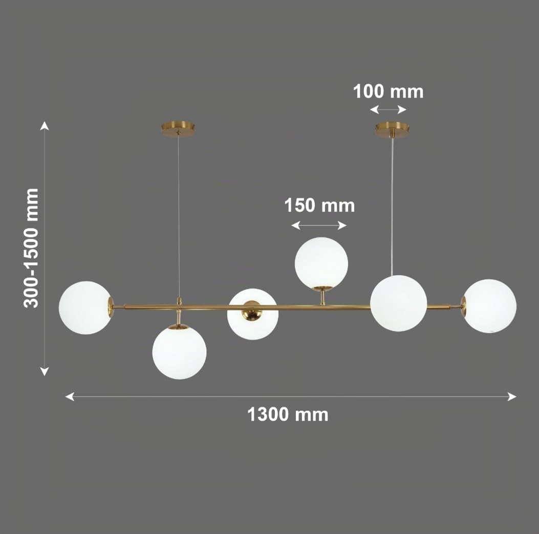 Dopa Lampadario a Sospensione LED con 6 Sfere in Vetro Satinato Design Moderno 3D Struttura in Metallo Bronzo Oro Attacco G9 Altezza Regolabile per Cucina Soggiorno e Ingresso