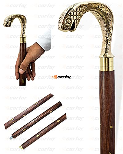 Carfar Handicrafts Classic Cobra Walking Handstock, Designer Handarbeit, massives Messing, Metall, Gehstock für Damen und Herren, aus natürlichem Holz und massivem Metallguss Cover