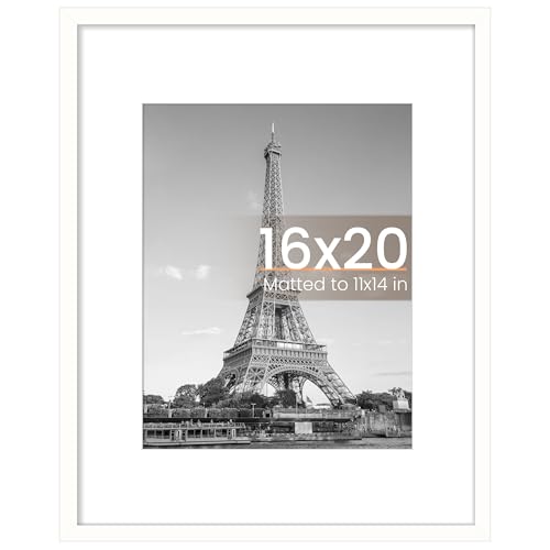 Image of upsimples 16x20 Picture Frame, Display Pictures 11x14 with Mat or 16 x 20 Without, Wall Hanging Poster Frame, White, 1 Pack
