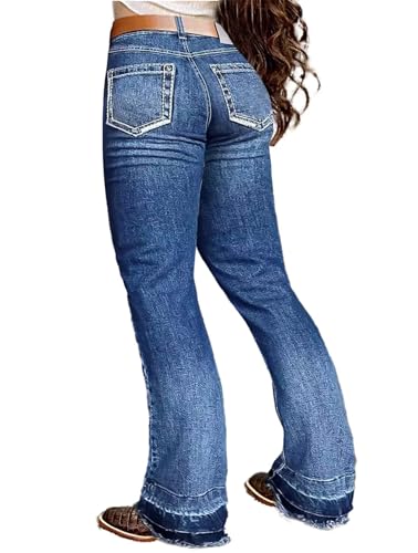 Flamingals Bootcut Jeans for Women High Rise Vintage Raw Hem Denim Jeans Without Belt