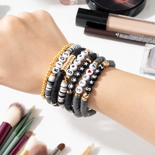 7Pcs Kpop Bracelet SKZ Clay Bead Bracelets Set Stray Fans Merch Gifts Kpop Jewelry Stretch Bracelet Gifts SKZ Jewelry Set for Teens Women Men Student Birthday Party Back to School Supplies3