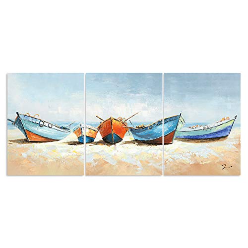 B BLINGBLING Boat Canvas Wall Art: Colorful Wooden Fishing Boat on The Sand Beach Bathroom Picture Wall Decor Framed and Ready to Hang (12"x16"x3 Panels) - Image 2