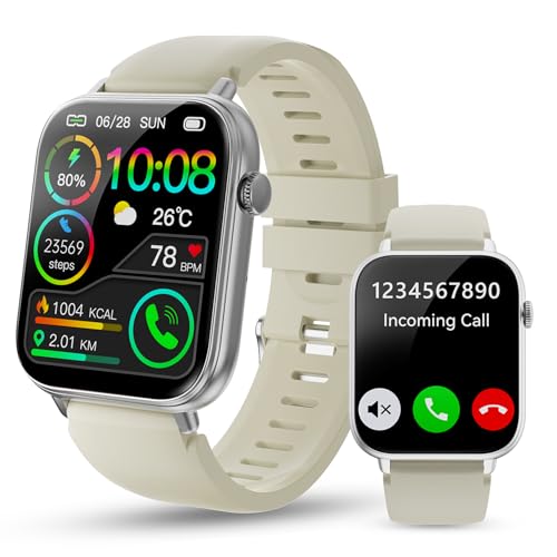 OTOZABU Smartwatch Herren Damen, 1,85" HD Touchscreen Smart Watch mit Telefonfunktion, 113+ Sportmodi Sportuhr mit Schrittzähler/Herzfrequenzmonitor/Schlafmonitor, IP68 Wasserdicht Fitnessuhr, Weiß