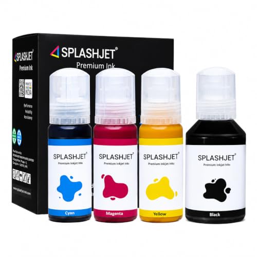 Image of Splashjet 008 Compatible Pigment Ink for Epson L15150, L15160, L15140, L6490, L6460,M15140, M15180 Printer - Ink Bottle for Epson 008 Ink Code (70gm x C /M /Y + 120gm x BK) Ink Bottle Set - 502367