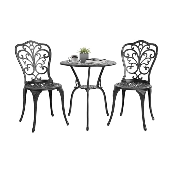 Cast Aluminum Outdoor Bistro Set – Bistro Table And Chairs Set of 2 Weather-Resistant Outdoor Bistro Set for Garden, Porch, And Patio