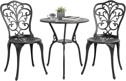Cast Aluminum Outdoor Bistro Set - Bistro Table And Chairs Set of 2 Weather-Resistant Outdoor Bistro Set for Garden, Porch, And Patio