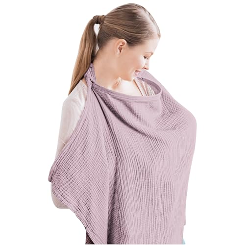 Konssy Musselin-Stilldecke für das Stillen des Babys, atmungsaktiv, 100 % Baumwolle, Stillbezug mit starrem Reifen, für Mutter, Stillschürze, Mehrzweck-Autositz-Baldachin (lila)
