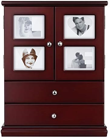 A&A Wood Jewelry Organizer Box With Picture Frames 2 Drawers Storage Case For Women Brown