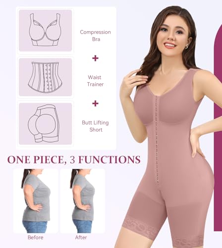 Image of M MYODRESS Shapewear for Women Fajas Colombianas Reductoras y Moldeadoras Full Body Shaper Tummy Control Waist Trainer Bodysuit Postpartum Girdles Compression Garment Rosy Brown S