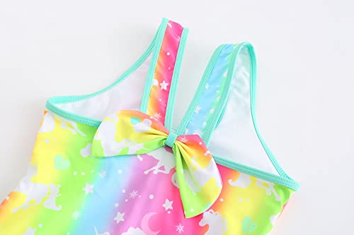 Image of Girls One Piece Rainbow Unicorn Swimsuit Stars Print Swimwear Bathing Suit