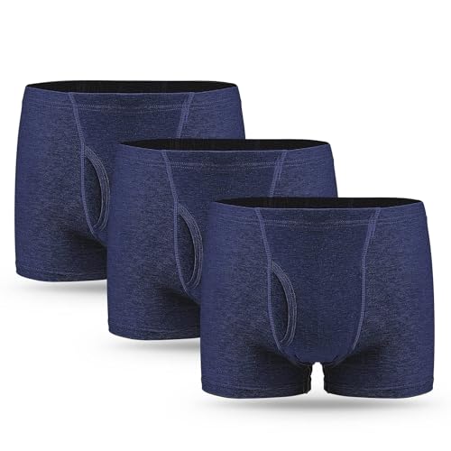 3 Stück Inkontinenz Pants Männer, Herren-Boxershorts für Inkontinenz mit saugfähigem Pad 300 ml Urinkapazität Baumwolle Waschbar Inkontinenz Unterwäsche für Männer Blau L-Größe