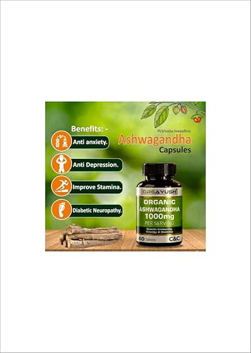 Image of Organic Ashwagandha 1000mg Tablets - Energy, Strength & Stamina Support Supplement, Stress Support & Sleep Wellness Formula with Himalayan Ashwagandha (Pack of 2)