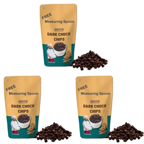 Image of BOGATCHI Dark Chocolate Chips for Decoration - Ideal for Coffee, Ice Cream, and Shakes, Gluten Free & Tasty, 200g with Free Measuring Spoon (Pack of 3)