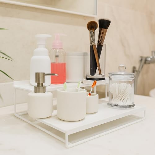 Image of Amazon Brand - Umi Spice Rack Organizer for Counter top 2-Tier Metal Spice Organizer Standing Rack Shelf Storage Holder for Kitchen Cabinet Pantry Bathroom Office (White, Pack of 2)
