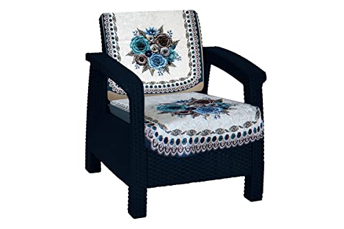 Image of The Furnishing Tree Velvet Floral Pattern 10 Pieces 5 Seater Sofa Cover Set Blue