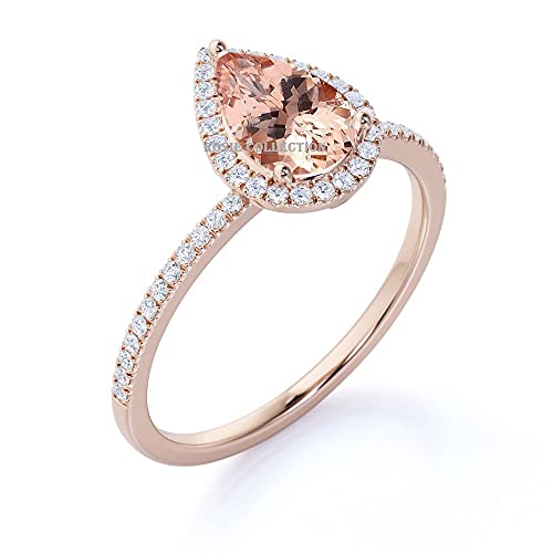 Pear Shape Morganite and Simulated Diamond Halo Engagement Ring in Rose Gold Over 925 Silver2