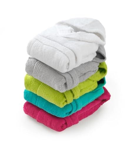 Top Towel Mädchen & Jungen Confort-Bademantel Kinder, Frottee 450g/m², Mit Kapuze & Taschen, Waschbar bei 30°C, 100% Baumwolle, 5 Farben, Aquamarin, 10 a 12 Jahren
