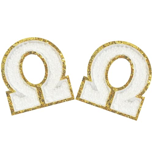2PCS Iron on Greek Letter Patches White Chenille Greek Letter Patches Sorority Greek Patches (Omega)