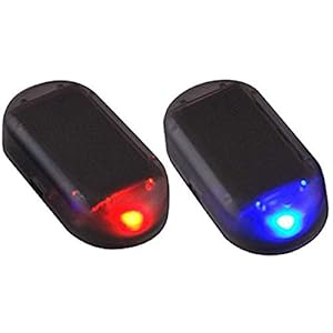 Kqiang 2pcs Car Solar Power Simulated Dummy Alarm Warning Anti-Theft LED Flashing Security Light Fake Lamp (Blue + Red) 2