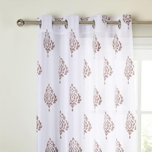 Image of Homestan 100% Cotton Block Print Long Door Curtains 9 Feet Long Set of 2 with Stainless Steel Grommets for Home Decor (9 X 4.5 Feet, Brown)