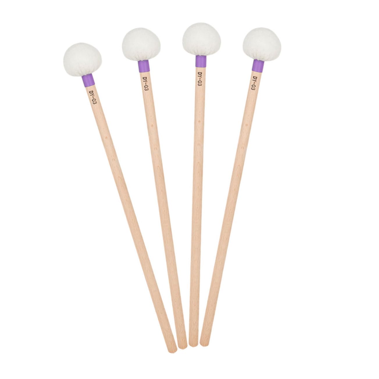 Mazos de Timbal con Mango de Madera y Cabezal de Fieltro Púrpura 4 Piezas | Uso en Escenario y Percusión, Tono Claro, Agarre Cómodo, Diseño Elegante con Estilo Único