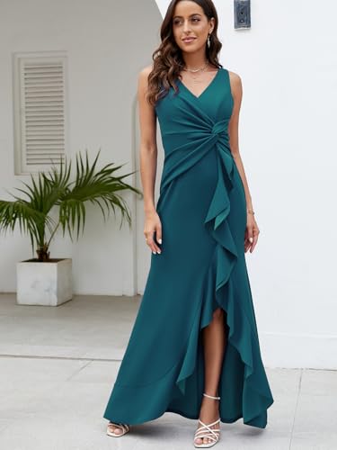 FQA Formal Evening Dresses for Women Elegant Evening Party Prom Dress Long Sexy V Neck Sleeveless Split Wrap