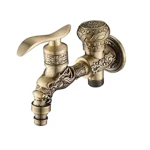 Antique Brass Wall Mounted Washing Machine Water Tap Vintage Balcony Copper Cold Water Taps
