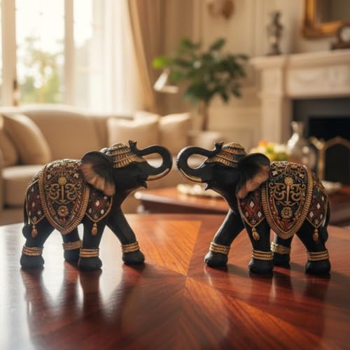 Image of eCraftIndia Set of 2 Elephant Statue Showpiece for Home Decor Office Table | Animal Figurines Good Luck Gift for Housewarming Birthday