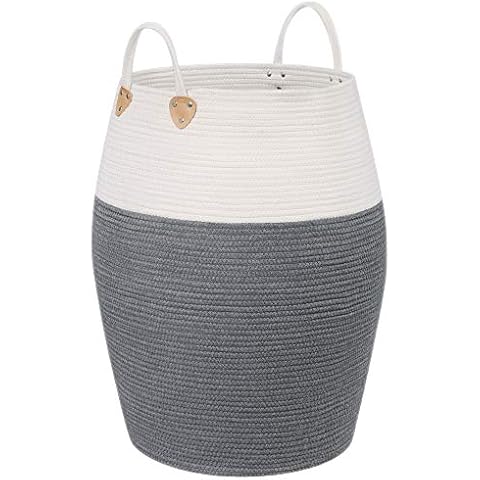 SONGMICS, grau-beige Baumwollseilkorb, Griffen, Wäschekorb aus Baumwolle, 125 L Cover