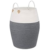 SONGMICS, grau-beige Baumwollseilkorb, Griffen, Wäschekorb aus Baumwolle, 125 L, für Spielzeug, Kleidung, Decken, Wohnzimmer und Schlafzimmer, 50 x 65 cm (Ø x H), LCB421G01