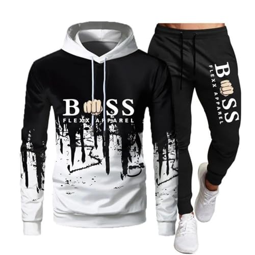 RUMAOZIA Trainingsanzug Set Herren Regular Fit Sport Anzug 2 Teilig Jogginganzug Hip Hop Streetwear Teenager Sportbekleidung Winter Gepolstert Tracksuit mit Hoodie und Jogginghose Sportanzug