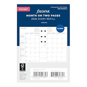 Filofax Monatsansicht 2025 Nachfüll-Inlay Pocket