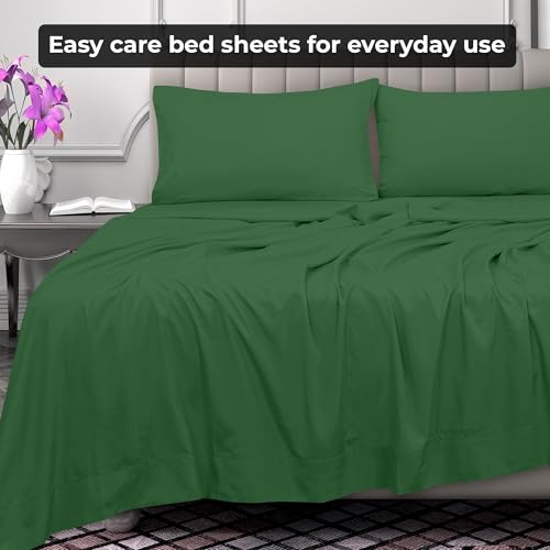 Image of Royale Linens King Flat Sheet - Ultra Soft Brushed 1800 Microfiber Flat Sheets Only - Wrinkle Free & Stain Resistant - Hotel Quality Top Sheet for Bed (King, Hunter Green)