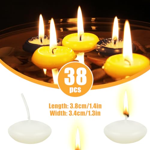 Schwimmkerzen Weiss, 38 Stück Schwimmende Kerzen, Floating Candles für Deko, 1.5-2 Stunden Brenndauer, Schwimmkerze fuer Pool, Spa, Badewanne, Hochzeit