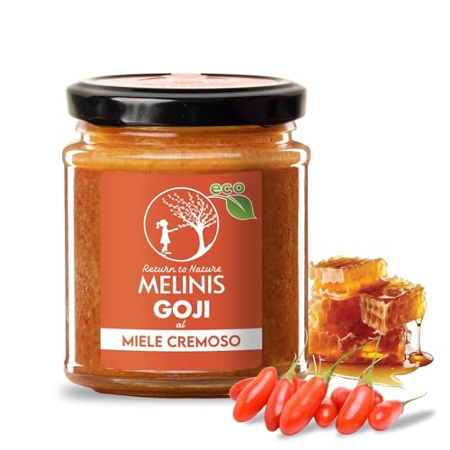 Crema di Miele Bio con Goji – 80% Miele Poliflora, 15% Bacche di Goji, con Olivello Spinoso – Spalmabile Cremoso, Senza Zuccheri Aggiunti, Lavorazione