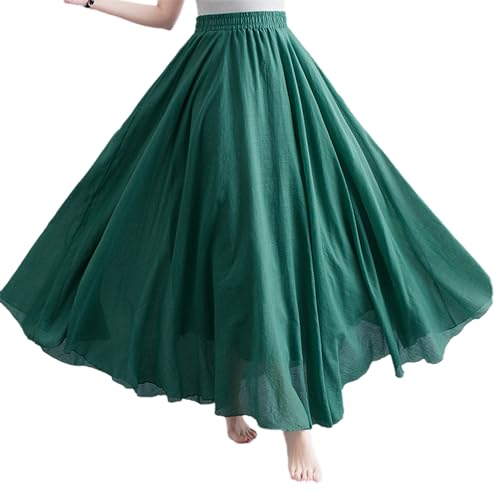 Giltpeak Linen Maxi Skirt, Women's Summer Bohemian Long Skirt, Cotton Elastic Waist Band Maxi Skirt