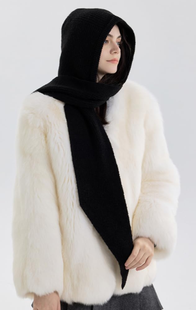 Balaclava Hood Hat Scarf Women 3 in 1 Knitted Hooded Scarf Beanie Hats Cute Crochet Beanies Hat Winter Scarfs Set 2025 - Image 3