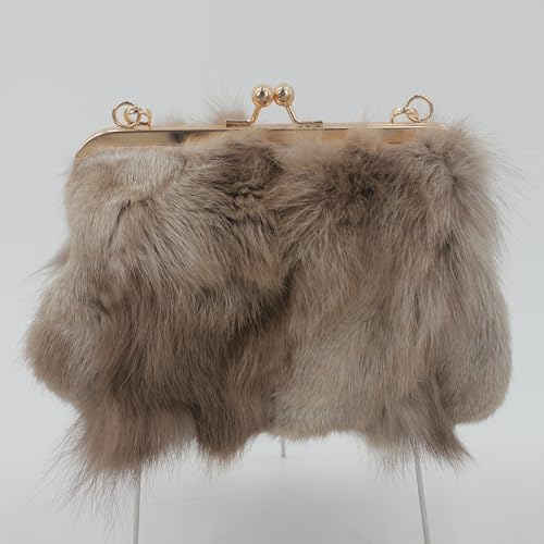 Image of Luxurious Fashion Natural Fox Fur with Hair Handbag for Women and Ladies